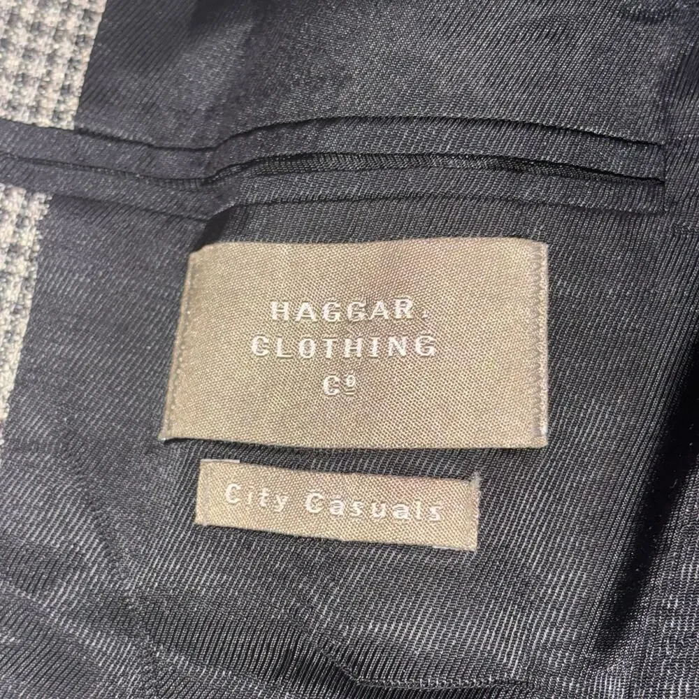 Haggar Clothing Co Houndstooth Blazer 46L Single-Breasted Inner Pockets Workwear